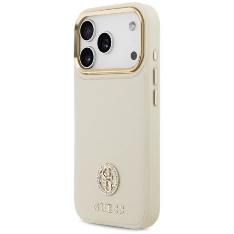 Etui Guess Grained Strass Logo MagSafe do iPhone 17 Pro beżowy