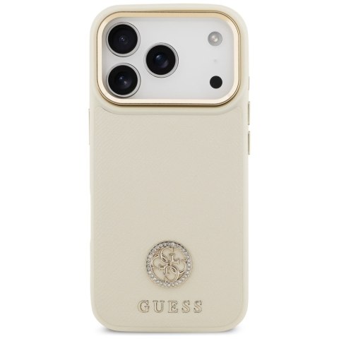 Etui Guess Grained Strass Logo MagSafe do iPhone 17 Pro beżowy