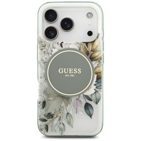 Etui Guess IML Flower & Tonal Circle MagSafe do iPhone 17 Pro Max zielony