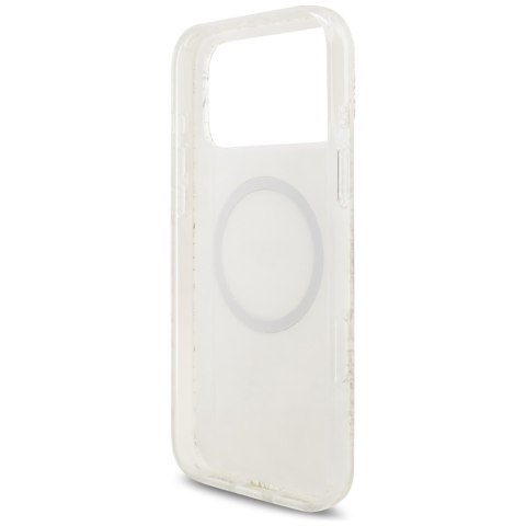 Etui Guess IML Flowers Electro Pearl Strap MagSafe do iPhone 17 Pro Max biały