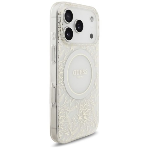 Etui Guess IML Flowers Electro Pearl Strap MagSafe do iPhone 17 Pro biały