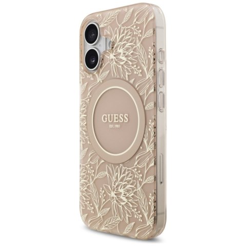 Etui Guess IML Flowers Electro Pearl Strap MagSafe do iPhone 17 różowy