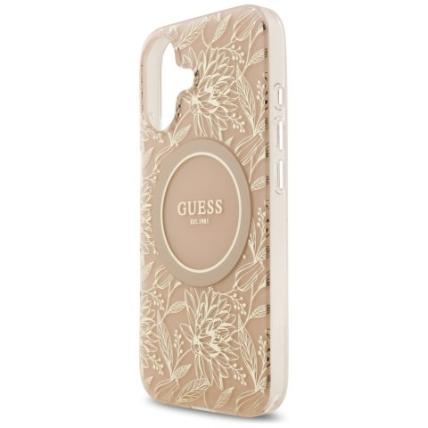 Etui Guess IML Flowers Electro Pearl Strap MagSafe do iPhone 17 różowy
