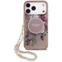 Etui Guess IML Flowers Pearl Strap MagSafe do iPhone 17 Pro Max różowy