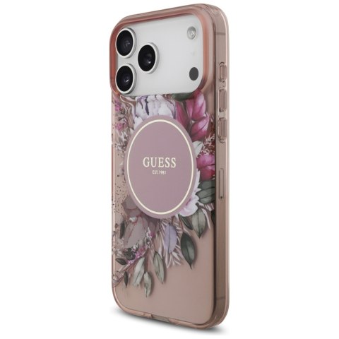 Etui Guess IML Flowers Pearl Strap MagSafe do iPhone 17 Pro Max różowy