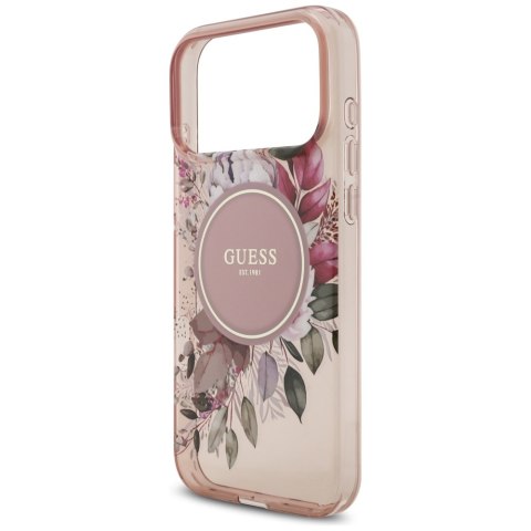 Etui Guess IML Flowers Pearl Strap MagSafe do iPhone 17 Pro Max różowy