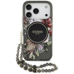 Etui Guess IML Flowers Pearl Strap MagSafe do iPhone 17 Pro czarny