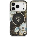 Etui Guess IML Glitter Flowers Triangle MagSafe do iPhone 17 Pro czarny