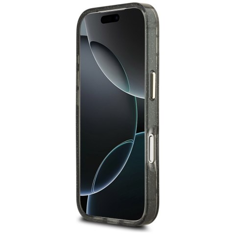 Etui Guess IML Glitter Flowers Triangle MagSafe do iPhone 17 Pro czarny