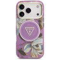 Etui Guess IML Glitter Flowers Triangle MagSafe do iPhone 17 Pro fioletowy