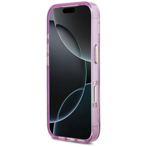 Etui Guess IML Glitter Flowers Triangle MagSafe do iPhone 17 Pro fioletowy