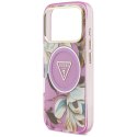 Etui Guess IML Glitter Flowers Triangle MagSafe do iPhone 17 Pro fioletowy