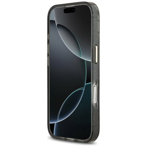 Etui Guess IML Glitter Flowers Triangle MagSafe do iPhone 17 czarny