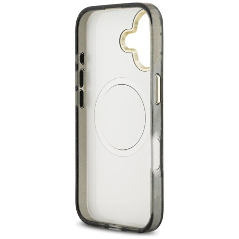 Etui Guess IML Glitter Flowers Triangle MagSafe do iPhone 17 czarny