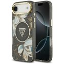Etui Guess IML Glitter Flowers Triangle MagSafe do iPhone Air czarny