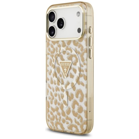 Etui Guess Leopard Glitter MagSafe do iPhone 17 Pro brązowy