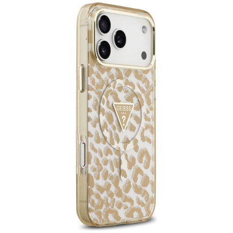 Etui Guess Leopard Glitter MagSafe do iPhone 17 Pro brązowy
