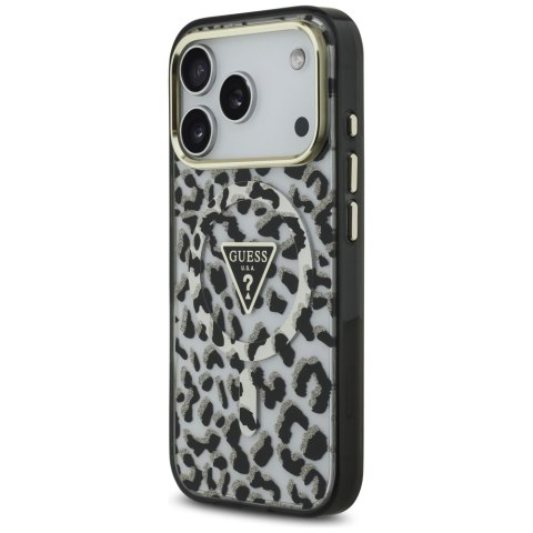 Etui Guess Leopard Glitter MagSafe do iPhone 17 Pro czarny