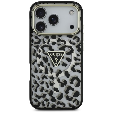 Etui Guess Leopard Glitter MagSafe do iPhone 17 Pro czarny