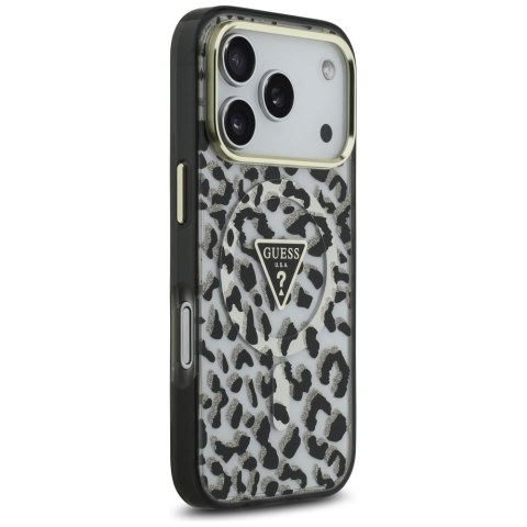 Etui Guess Leopard Glitter MagSafe do iPhone 17 Pro czarny