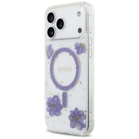 Etui Guess Resin Flowers Glitter MagSafe do iPhone 17 Pro Max fioletowy