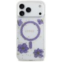 Etui Guess Resin Flowers Glitter MagSafe do iPhone 17 Pro Max fioletowy
