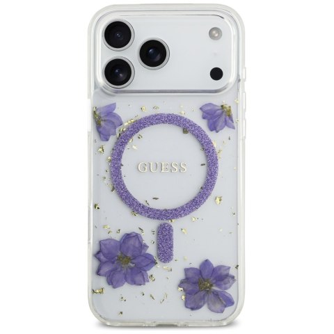Etui Guess Resin Flowers Glitter MagSafe do iPhone 17 Pro Max fioletowy