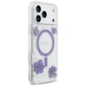 Etui Guess Resin Flowers Glitter MagSafe do iPhone 17 Pro Max fioletowy