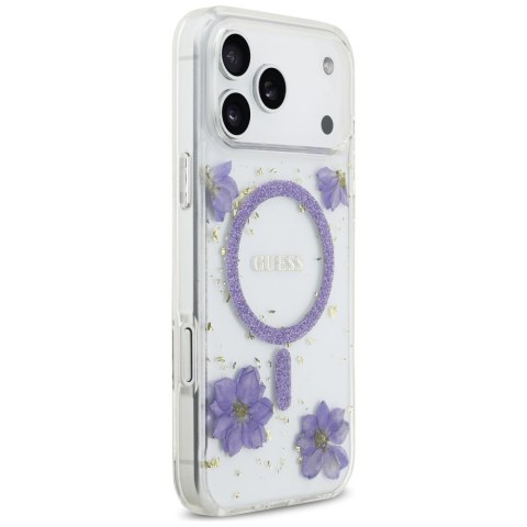Etui Guess Resin Flowers Glitter MagSafe do iPhone 17 Pro Max fioletowy