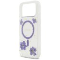 Etui Guess Resin Flowers Glitter MagSafe do iPhone 17 Pro Max fioletowy