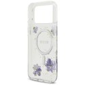 Etui Guess Resin Flowers Glitter MagSafe do iPhone 17 Pro Max fioletowy