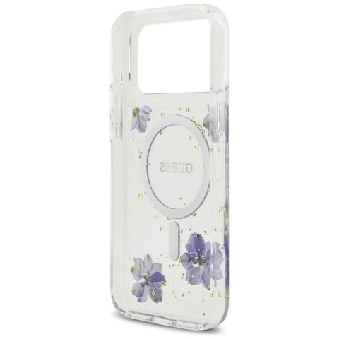 Etui Guess Resin Flowers Glitter MagSafe do iPhone 17 Pro Max fioletowy