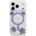 Etui Guess Resin Flowers Glitter MagSafe do iPhone 17 Pro fioletowy
