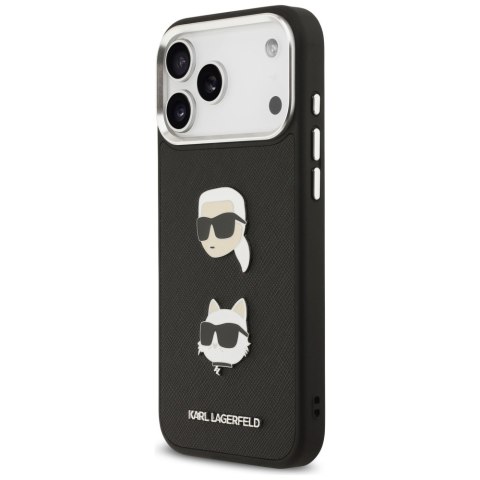 Etui Karl Lagerfeld FW Grained Karl & Choupette Heads Pins & Logo do iPhone 17 Pro Max czarny