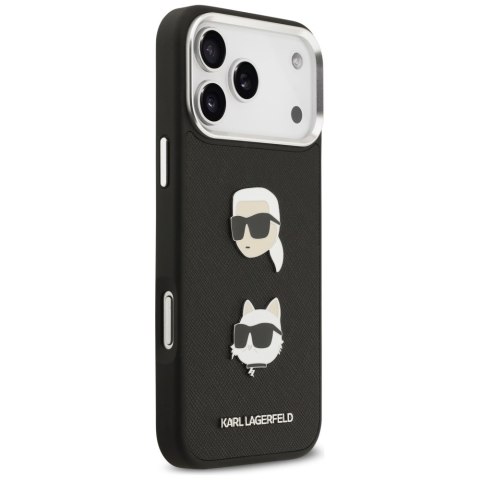 Etui Karl Lagerfeld FW Grained Karl & Choupette Heads Pins & Logo do iPhone 17 Pro Max czarny