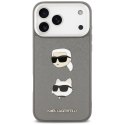 Etui Karl Lagerfeld FW Grained Karl & Choupette Heads Pins & Logo do iPhone 17 Pro Max szary