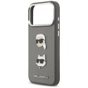 Etui Karl Lagerfeld FW Grained Karl & Choupette Heads Pins & Logo do iPhone 17 Pro Max szary