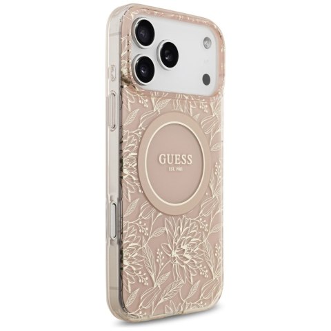 Etui Guess IML Flowers Electro Pearl Strap MagSafe do iPhone 17 Pro Max różowy