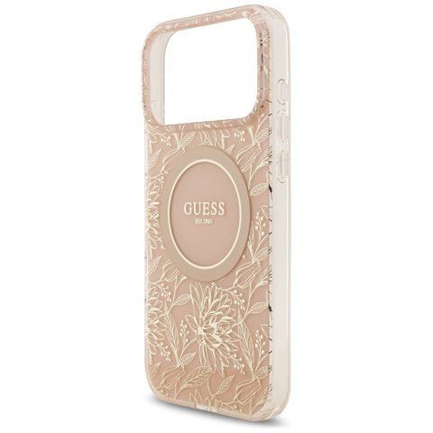 Etui Guess IML Flowers Electro Pearl Strap MagSafe do iPhone 17 Pro Max różowy