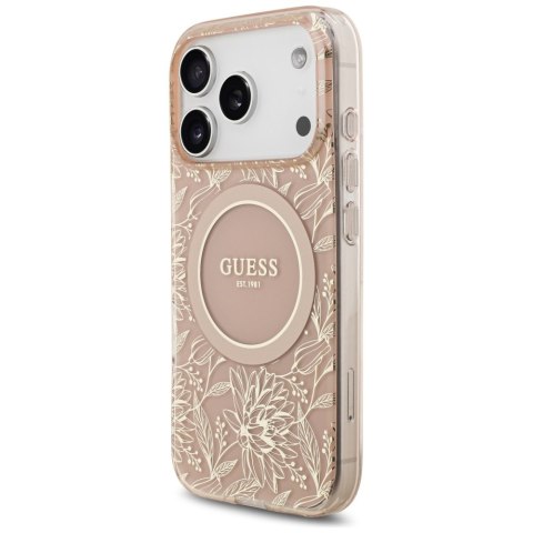 Etui Guess IML Flowers Electro Pearl Strap MagSafe do iPhone 17 Pro różowy