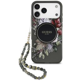 Etui Guess IML Flowers Pearl Strap MagSafe do iPhone 17 Pro Max czarny
