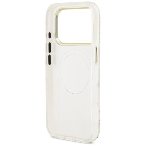 Etui Guess IML Glitter Flowers Triangle MagSafe do iPhone 17 Pro Max biały