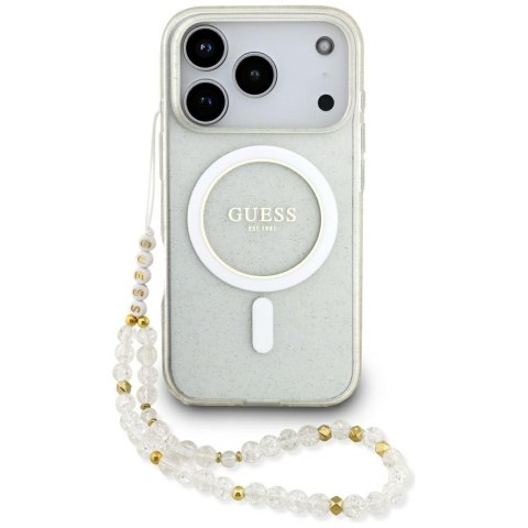 Etui Guess IML Glitter Pearl Strap MagSafe do iPhone 17 Pro przezroczysty