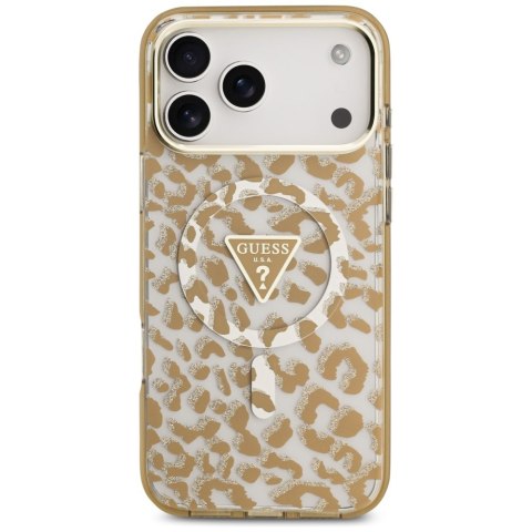 Etui Guess Leopard Glitter MagSafe do iPhone 17 Pro Max brązowy