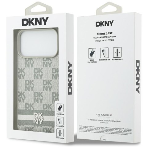 Etui DKNY Checkered with Printed Stripes do iPhone 17 Pro Max beżowy