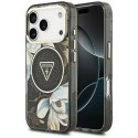 Etui Guess IML Glitter Flowers Triangle MagSafe do iPhone 17 Pro Max czarny