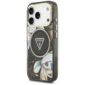 Etui Guess IML Glitter Flowers Triangle MagSafe do iPhone 17 Pro Max czarny