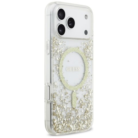 Etui Guess Resin Bottom Glitter MagSafe do iPhone 17 Pro Max złoty