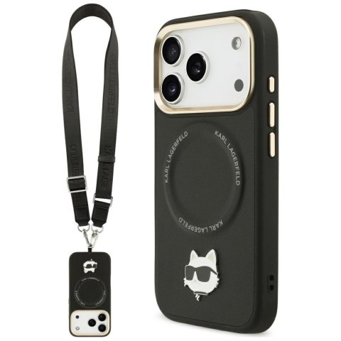 Etui Karl Lagerfeld Big Strap Choupette Metal Logo MagSafe do iPhone 17 Pro Max czarny