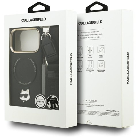 Etui Karl Lagerfeld Big Strap Choupette Metal Logo MagSafe do iPhone 17 Pro Max czarny